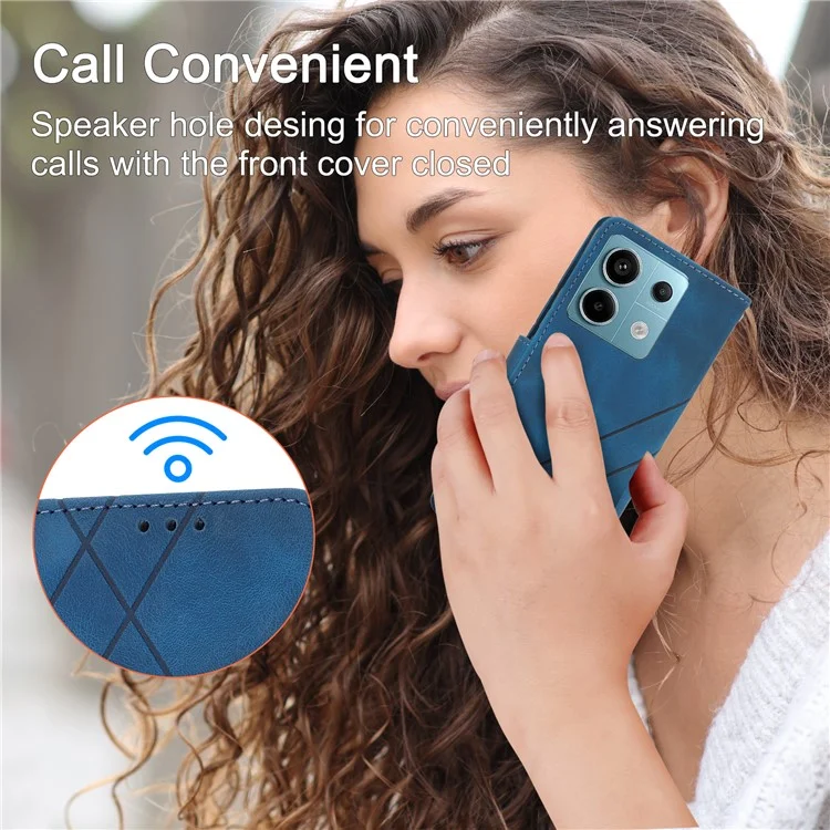 For Xiaomi Redmi Note 13 Pro 5G / Poco X6 5G Wallet Case PU Leather+TPU Phone Cover Imprinted Line - Blue