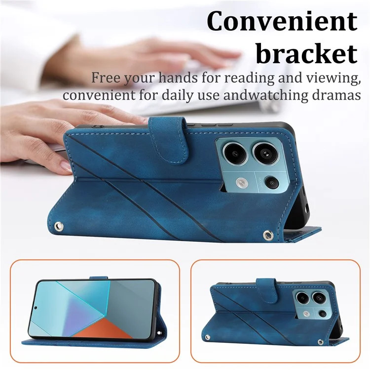 For Xiaomi Redmi Note 13 Pro 5G / Poco X6 5G Wallet Case PU Leather+TPU Phone Cover Imprinted Line - Blue