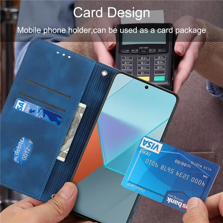 For Xiaomi Redmi Note 13 Pro 5G / Poco X6 5G Wallet Case PU Leather+TPU Phone Cover Imprinted Line - Blue