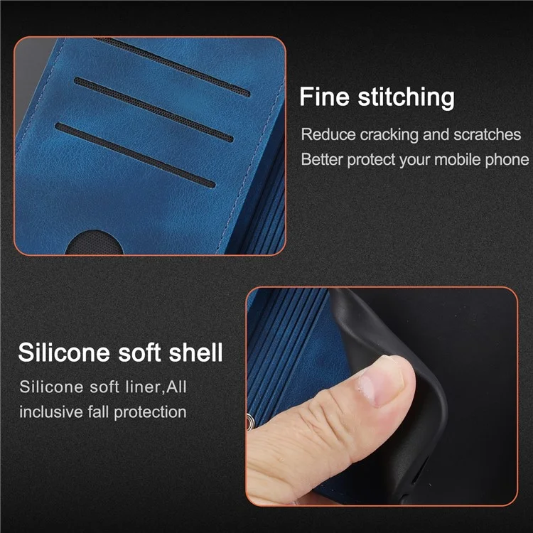 For Xiaomi Redmi Note 13 Pro 5G / Poco X6 5G Wallet Case PU Leather+TPU Phone Cover Imprinted Line - Blue