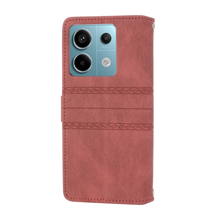 For Xiaomi Redmi Note 13 Pro 5G / Poco X6 5G Cover Soft PU Leather Imprinted Pattern Phone Case with Hand Strap - Red