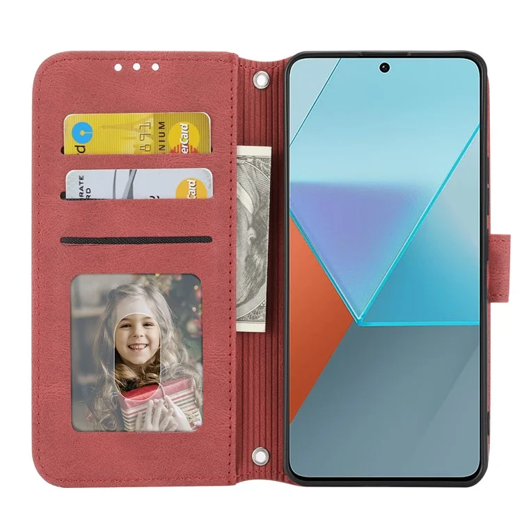 For Xiaomi Redmi Note 13 Pro 5G / Poco X6 5G Cover Soft PU Leather Imprinted Pattern Phone Case with Hand Strap - Red