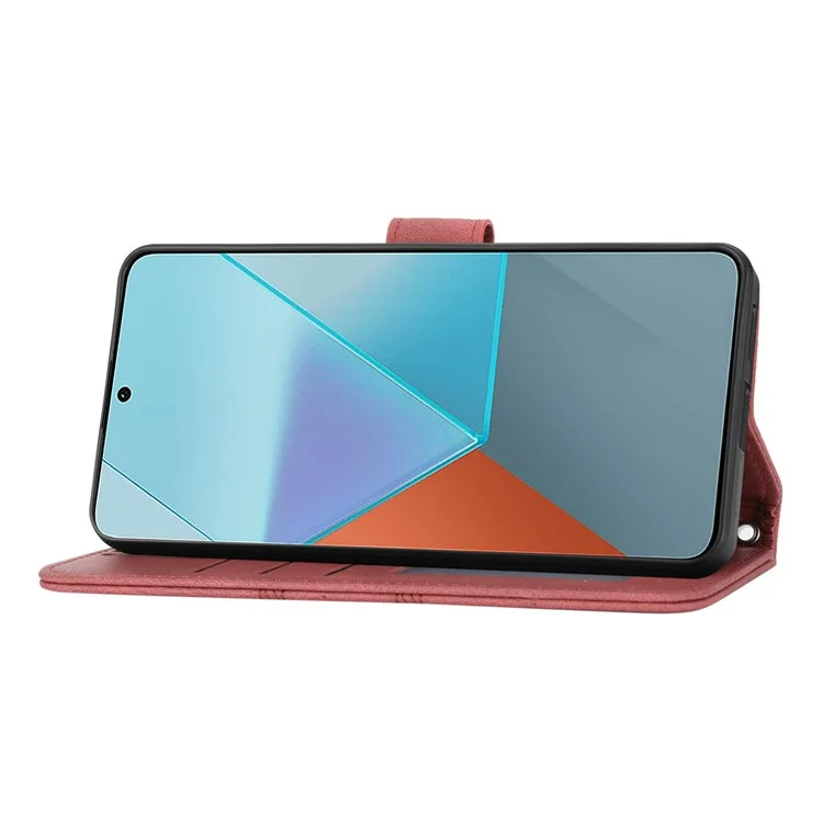 For Xiaomi Redmi Note 13 Pro 5G / Poco X6 5G Cover Soft PU Leather Imprinted Pattern Phone Case with Hand Strap - Red