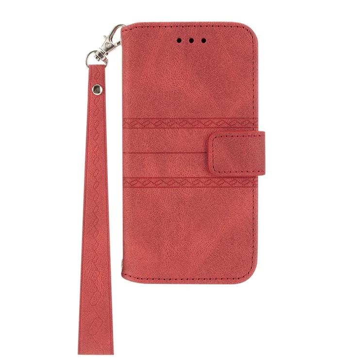 For Xiaomi Redmi Note 13 Pro 5G / Poco X6 5G Cover Soft PU Leather Imprinted Pattern Phone Case with Hand Strap - Red