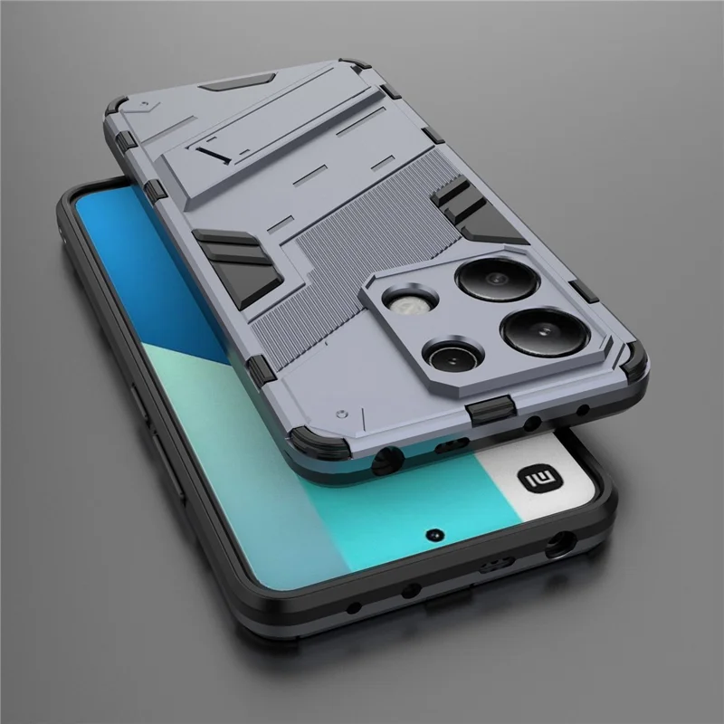 For Xiaomi Redmi Note 13 4G Phone Case Kickstand PC+TPU Drop-Proof Back Shell - Grey