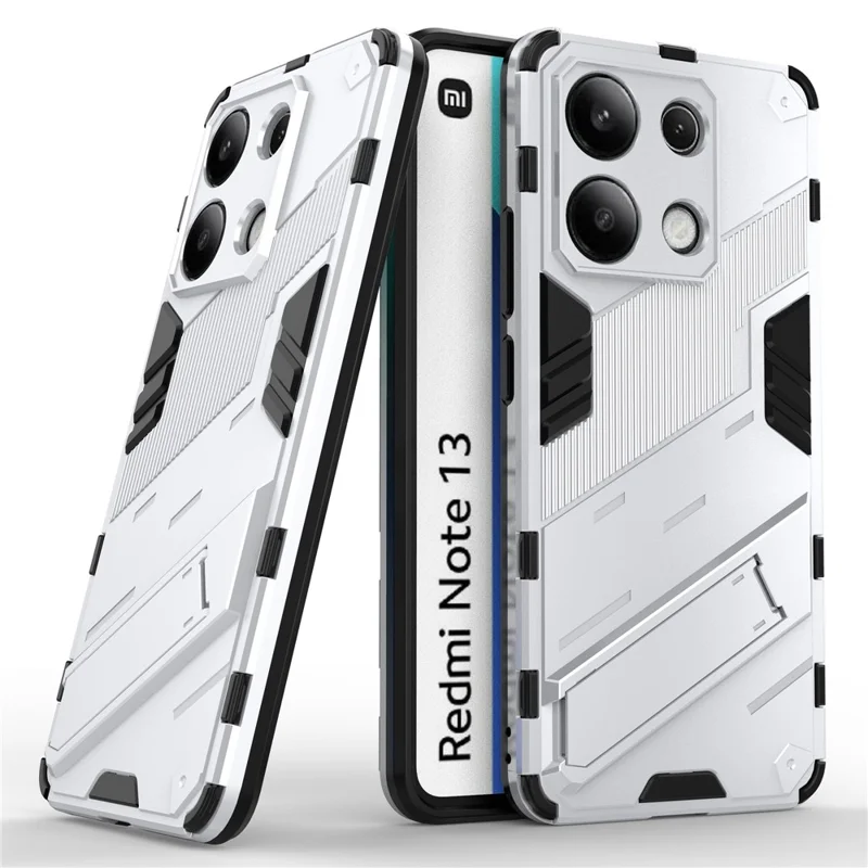 For Xiaomi Redmi Note 13 4G Phone Case Kickstand PC+TPU Drop-proof Back Shell - White