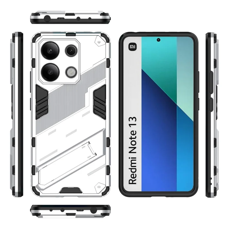 For Xiaomi Redmi Note 13 4G Phone Case Kickstand PC+TPU Drop-proof Back Shell - White
