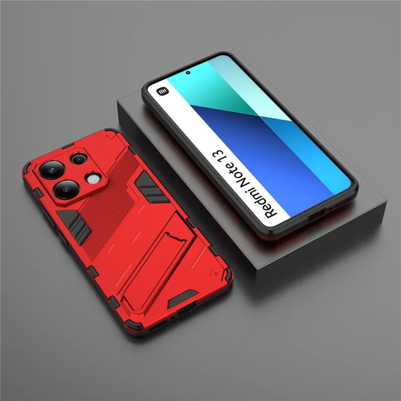 For Xiaomi Redmi Note 13 4G Phone Case Kickstand PC+TPU Drop-proof Back Shell - Red