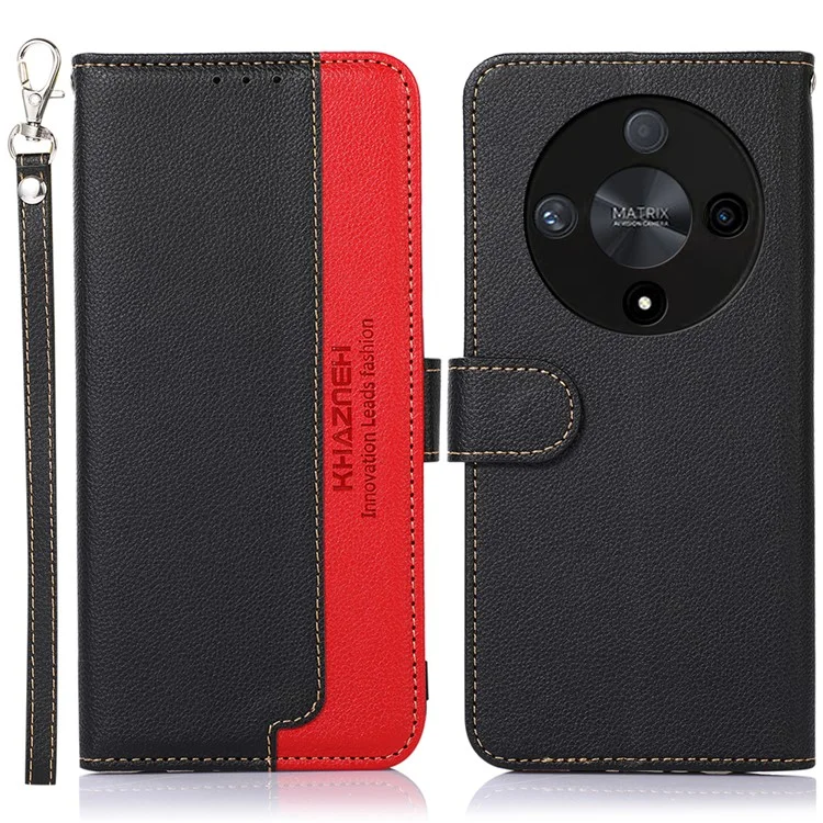 KHAZNEH For Honor Magic6 Lite 5G / X9b 5G / X50 5G Magnetic Case RFID Blocking Flip Stand Cover - Black