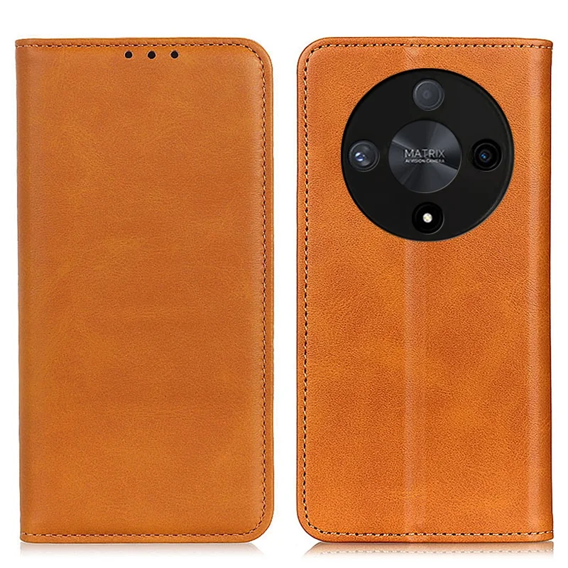 For Honor Magic6 Lite 5G / X9b 5G / X50 5G Cover Split Leather Magnetic Absorption Phone Case - Brown