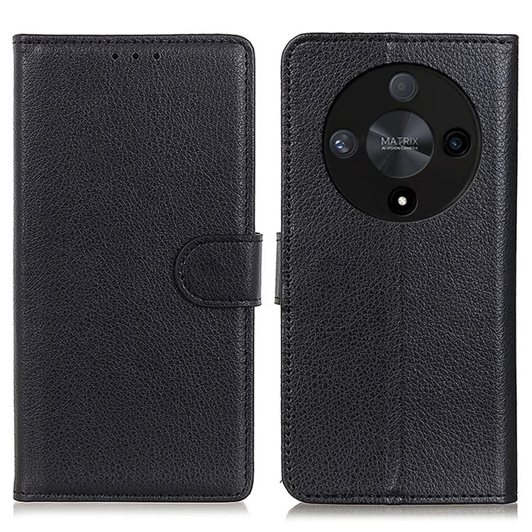 Para Honor Magic6 Lite 5G / X9b 5G / X50 5G Case de Billetera PU pu Flip Soport Cover Con Textura de Litchi - Negro