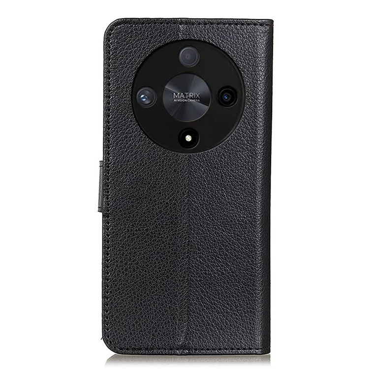 For Honor Magic6 Lite 5G / X9b 5G / X50 5G Wallet Case PU Leather Flip Stand Cover with Litchi Texture - Black