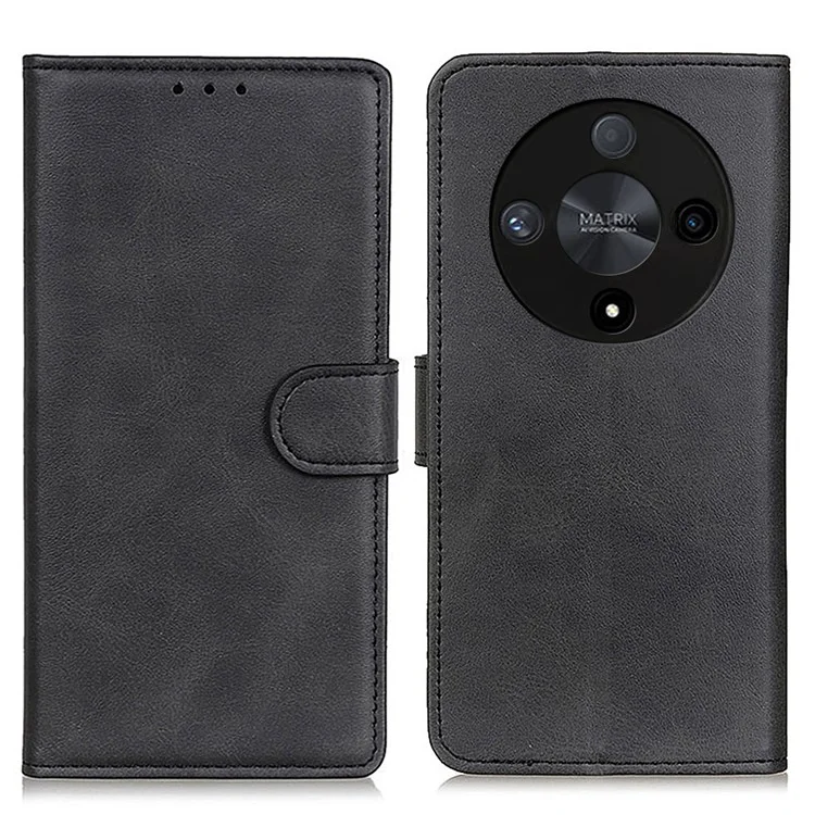For Honor Magic6 Lite 5G / X9b 5G / X50 5G Case Leather Viewing Stand Phone Cover with Cowhide Texture - Black