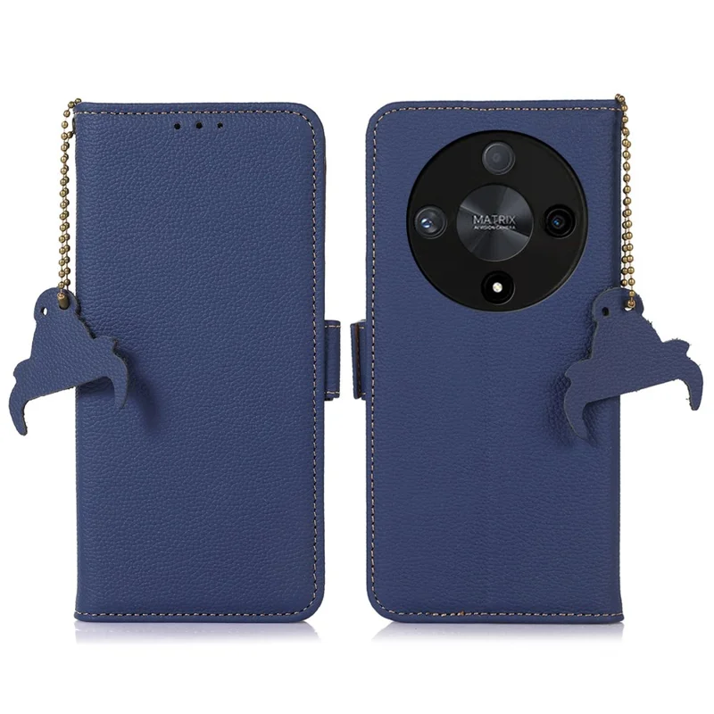 For Honor Magic6 Lite 5G / X9b 5G / X50 5G Case RFID Blocking Genuine Cow Leather Anti-drop Phone Cover - Sapphire