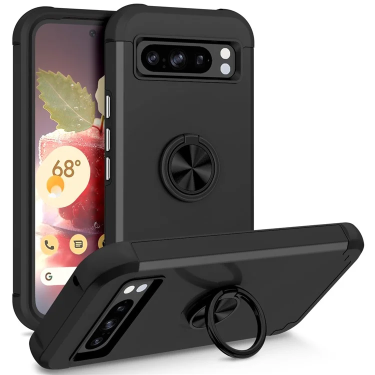 For Google Pixel 8 Pro Back Cover Scratch-proof PC+TPU Kickstand Phone Case - Black