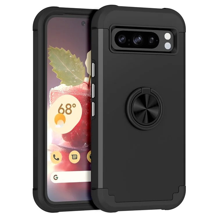 For Google Pixel 8 Pro Back Cover Scratch-proof PC+TPU Kickstand Phone Case - Black