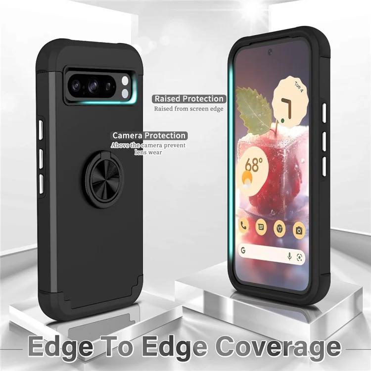 For Google Pixel 8 Pro Back Cover Scratch-proof PC+TPU Kickstand Phone Case - Black