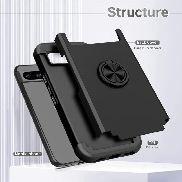 For Google Pixel 8 Pro Back Cover Scratch-proof PC+TPU Kickstand Phone Case - Black