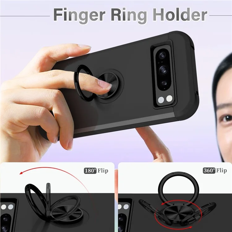 For Google Pixel 8 Pro Back Cover Scratch-proof PC+TPU Kickstand Phone Case - Black