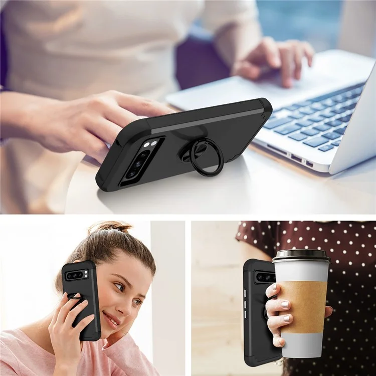 For Google Pixel 8 Pro Back Cover Scratch-proof PC+TPU Kickstand Phone Case - Black