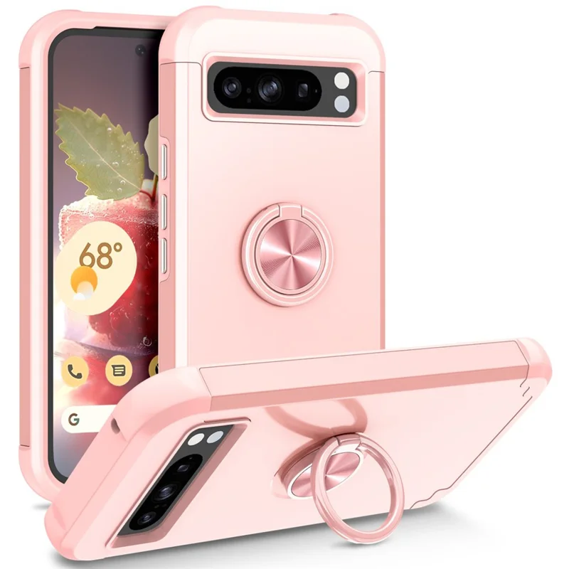 For Google Pixel 8 Pro Back Cover Scratch-proof PC+TPU Kickstand Phone Case - Rose Gold