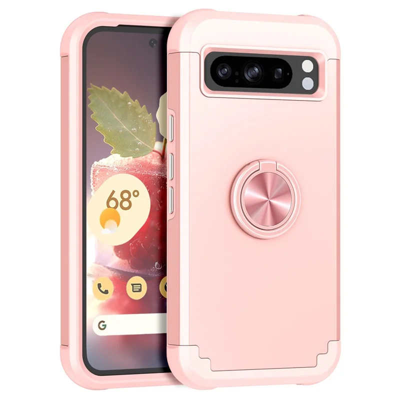 For Google Pixel 8 Pro Back Cover Scratch-proof PC+TPU Kickstand Phone Case - Rose Gold
