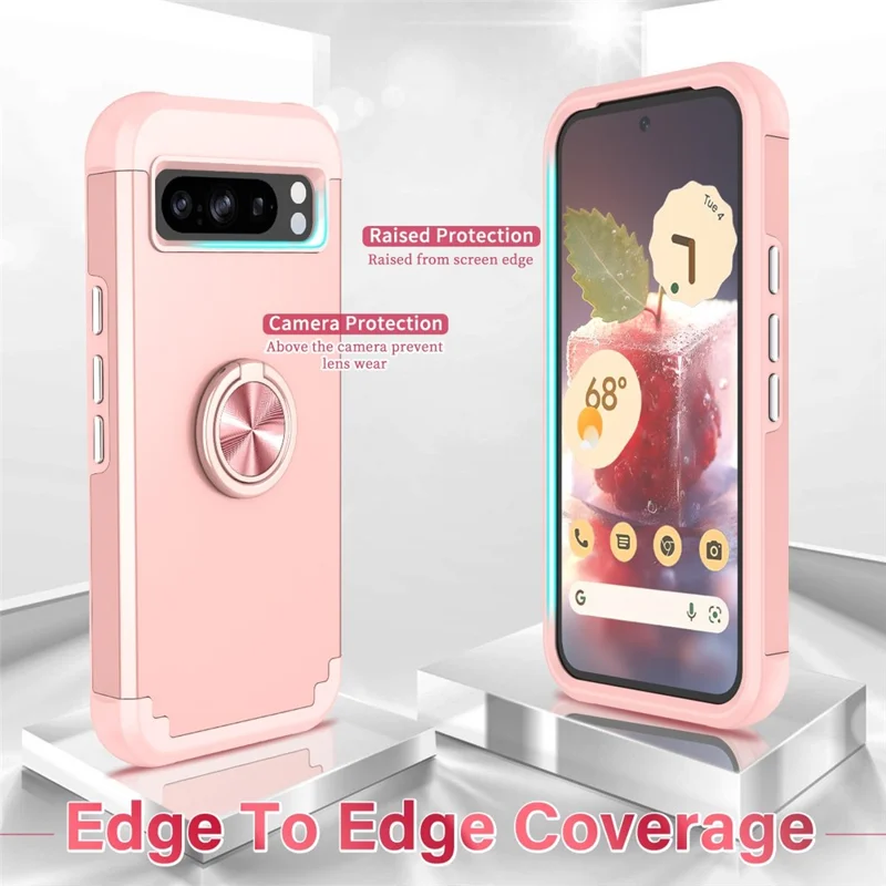 For Google Pixel 8 Pro Back Cover Scratch-proof PC+TPU Kickstand Phone Case - Rose Gold