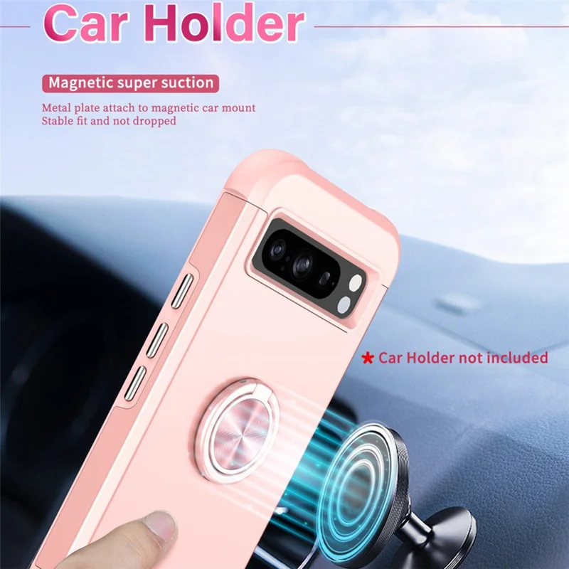 For Google Pixel 8 Pro Back Cover Scratch-proof PC+TPU Kickstand Phone Case - Rose Gold