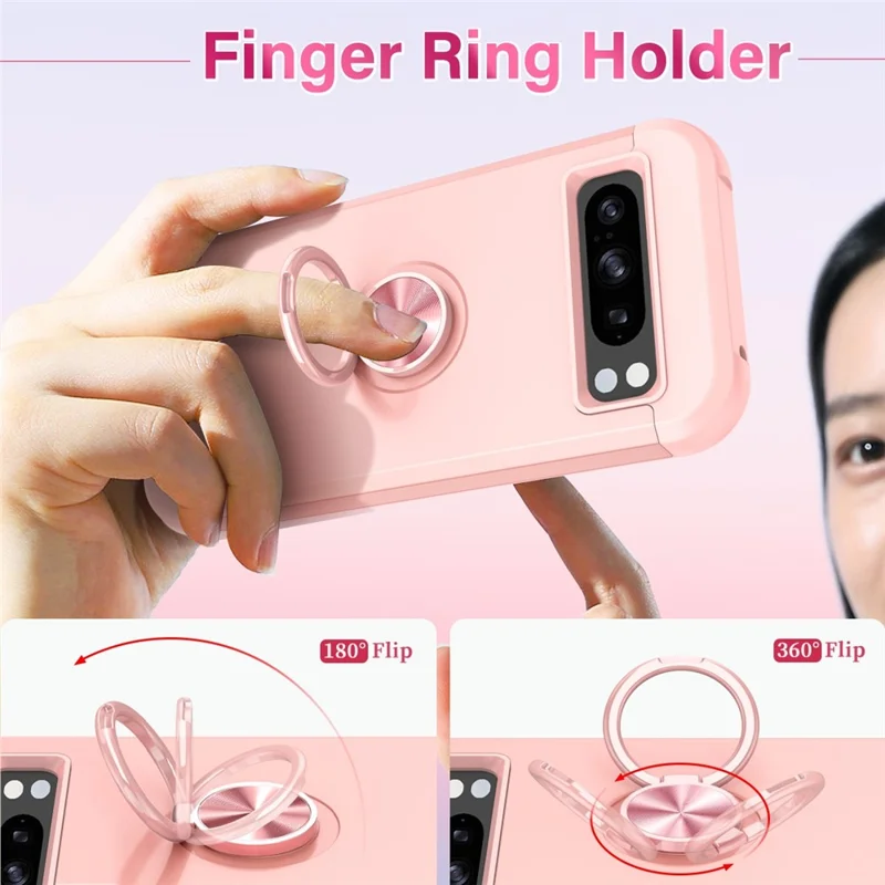 For Google Pixel 8 Pro Back Cover Scratch-proof PC+TPU Kickstand Phone Case - Rose Gold