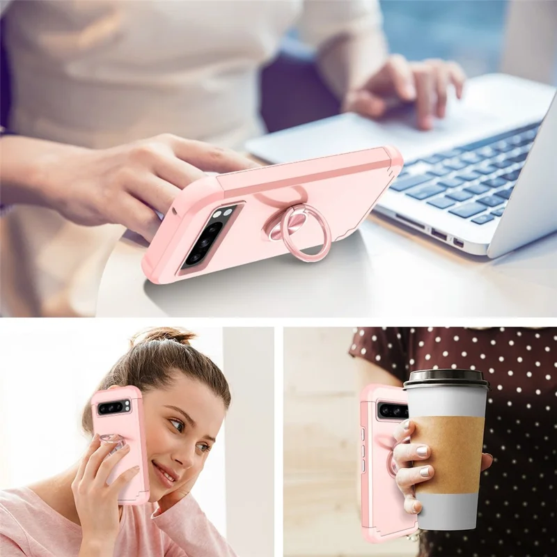 For Google Pixel 8 Pro Back Cover Scratch-proof PC+TPU Kickstand Phone Case - Rose Gold