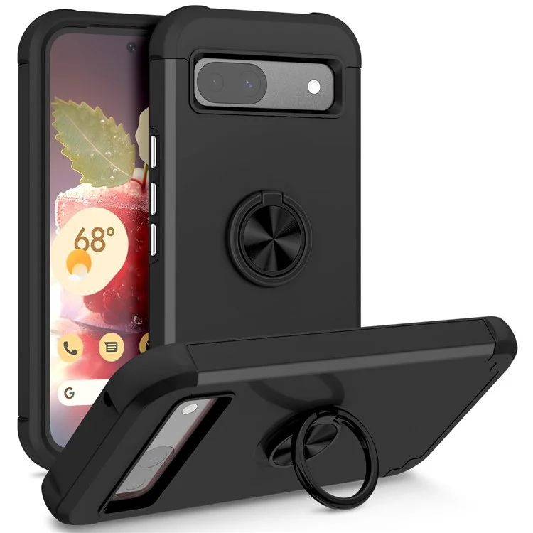 For Google Pixel 8a Case PC+TPU Slim-Fit Phone Back Cover Support Magnet Mount - Black