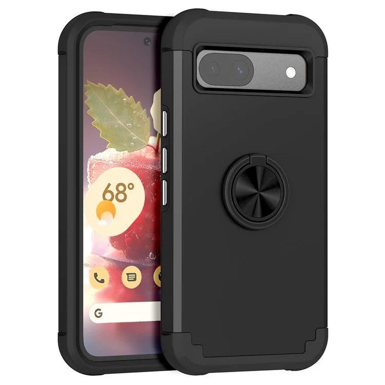 For Google Pixel 8a Case PC+TPU Slim-Fit Phone Back Cover Support Magnet Mount - Black