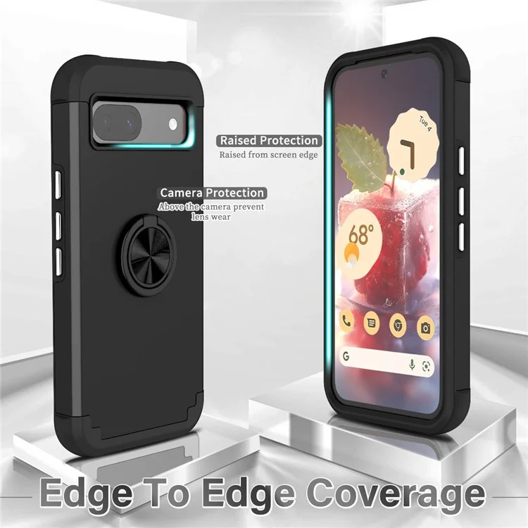 For Google Pixel 8a Case PC+TPU Slim-Fit Phone Back Cover Support Magnet Mount - Black