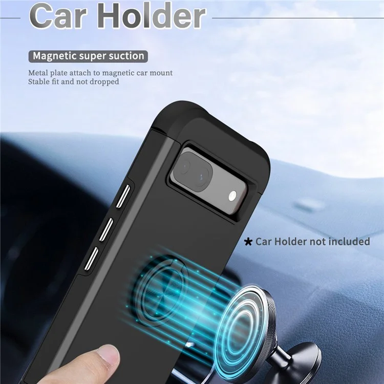 For Google Pixel 8a Case PC+TPU Slim-Fit Phone Back Cover Support Magnet Mount - Black