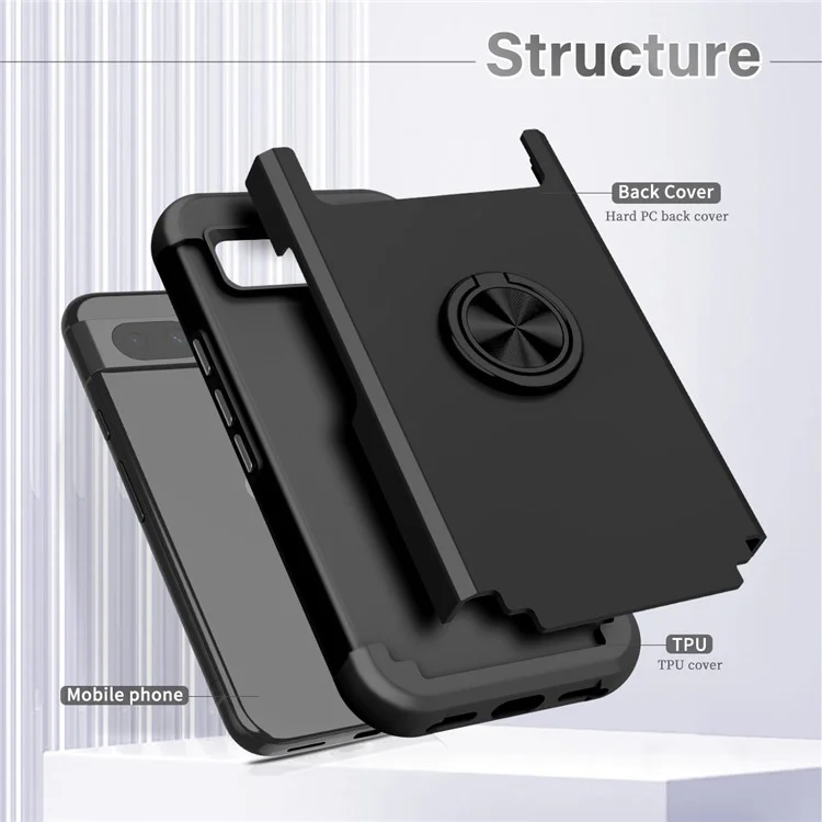 For Google Pixel 8a Case PC+TPU Slim-Fit Phone Back Cover Support Magnet Mount - Black