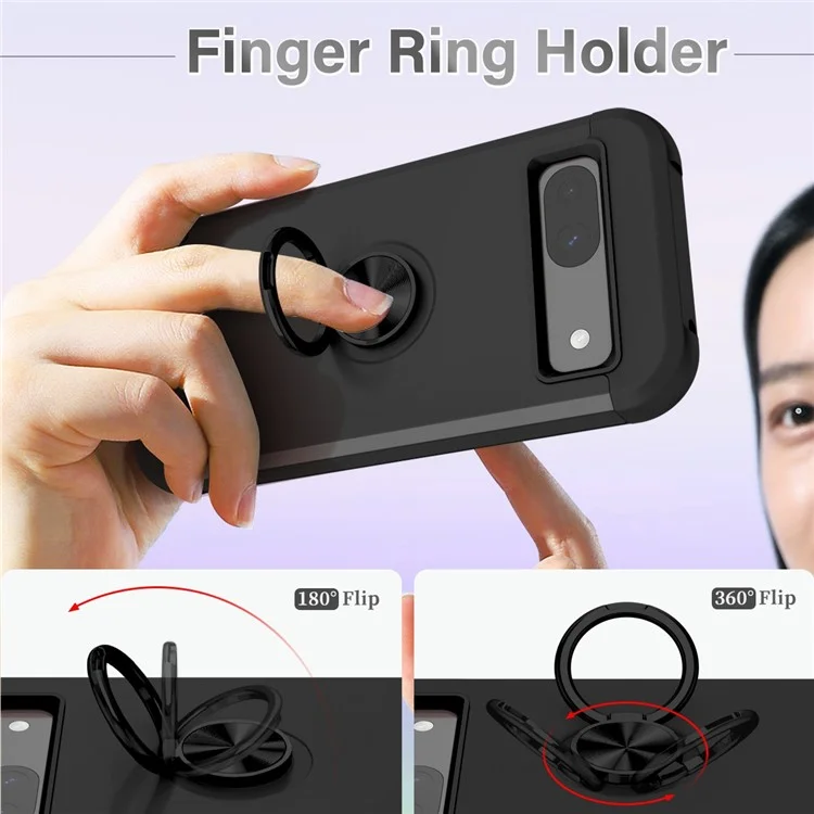 For Google Pixel 8a Case PC+TPU Slim-Fit Phone Back Cover Support Magnet Mount - Black