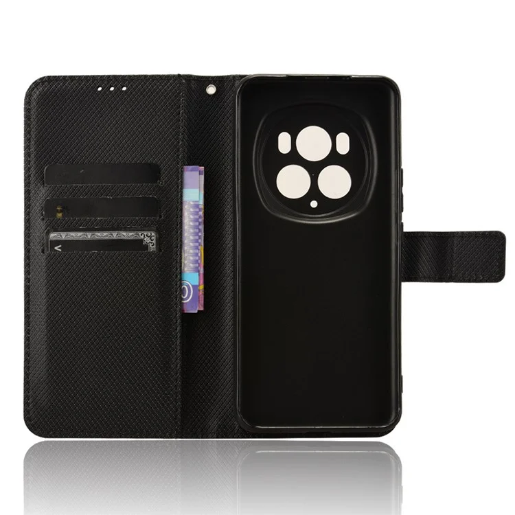 Wallet Case For Honor Magic6 Pro 5G Shell Leather Diamond Texture Phone Cover - Black