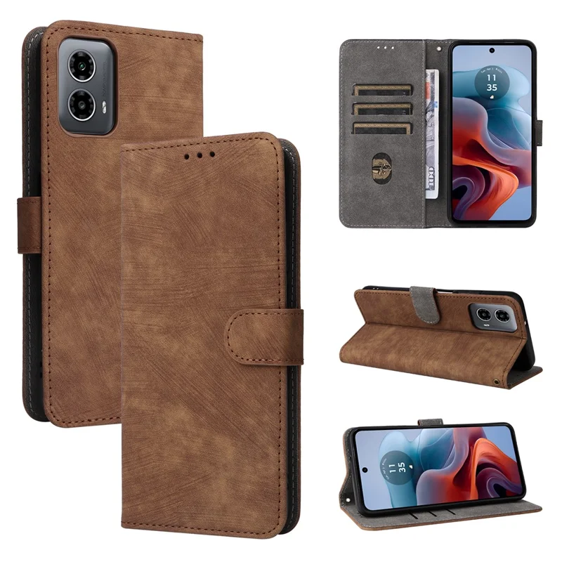For Motorola Moto G45 5G / G34 5G Magnetic Phone Case RFID Blocking Leather Cover - Brown