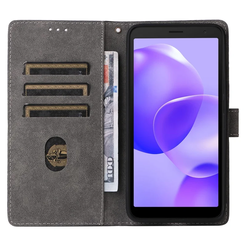 For TCL 502 Case RFID Blocking Drop-proof Wallet Phone Cover with Handy Strap - Black