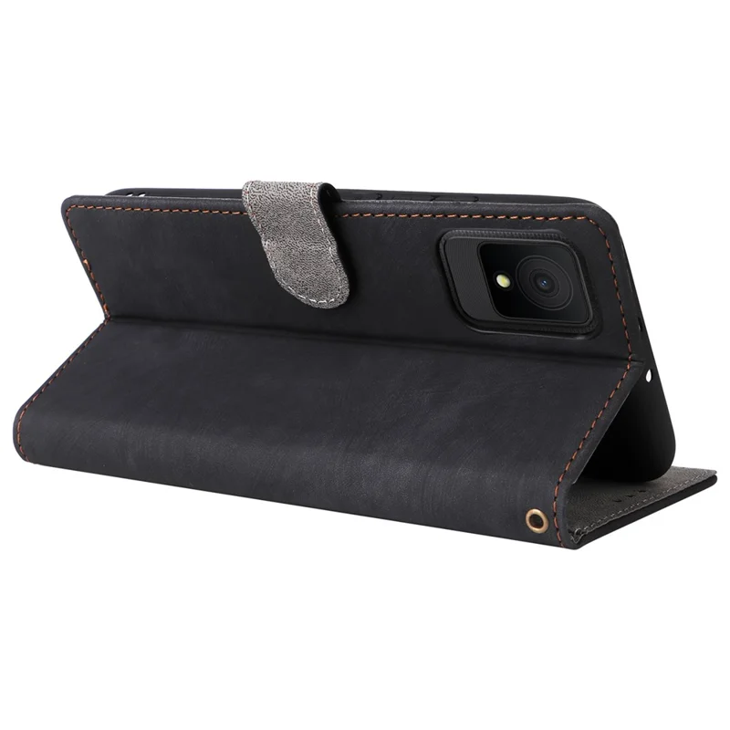 For TCL 502 Case RFID Blocking Drop-proof Wallet Phone Cover with Handy Strap - Black