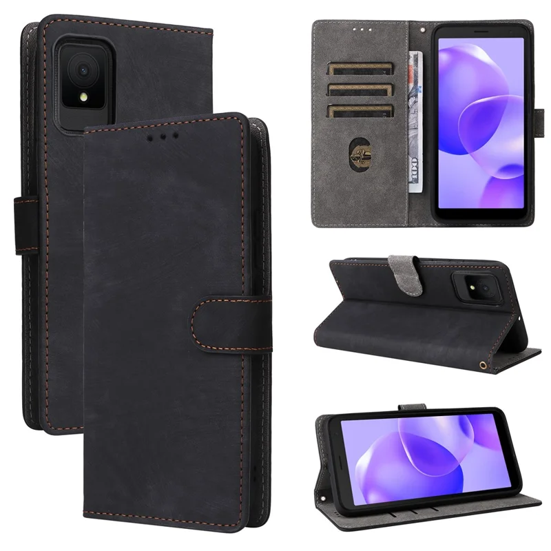 For TCL 502 Case RFID Blocking Drop-proof Wallet Phone Cover with Handy Strap - Black