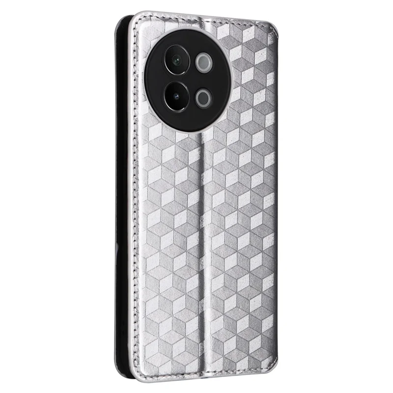 För vivo S18e 5G Läderfodral Magnetisk Avslutning Mobilhölje Rombmönster - Silver