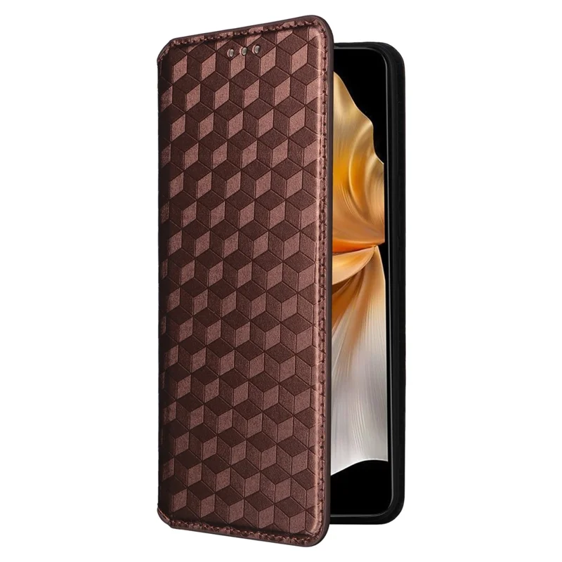 For vivo S18e 5G Leather Case Magnetic Closure Phone Cover Rhombus Pattern - Brown