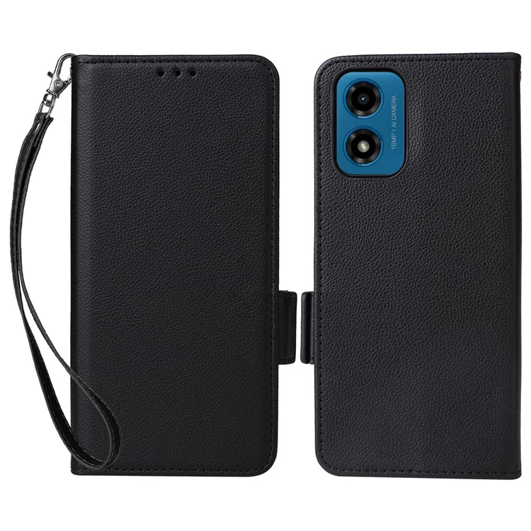 Para Motorola Moto G04 4G / G04s 4G / G24 4G / G24 Power / E14 4G Funda Billetera de Piel Funda de Teléfono Móvil con Correa - Negro