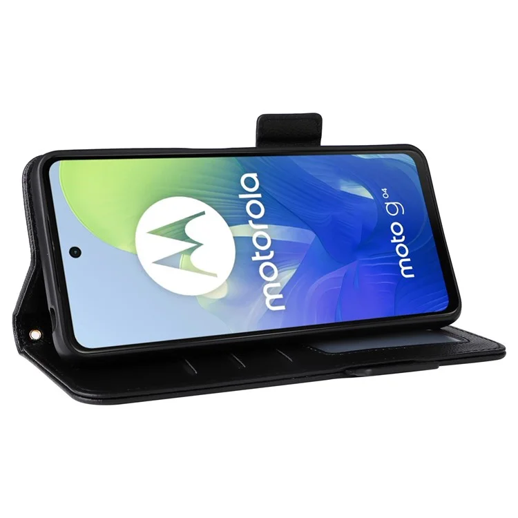 Para Motorola Moto G04 4G / G04s 4G / G24 4G / G24 Power / E14 4G Funda Billetera de Piel Funda de Teléfono Móvil con Correa - Negro