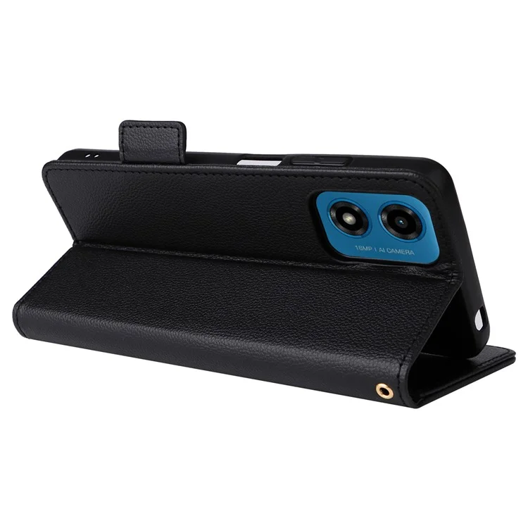 Para Motorola Moto G04 4G / G04s 4G / G24 4G / G24 Power / E14 4G Funda Billetera de Piel Funda de Teléfono Móvil con Correa - Negro