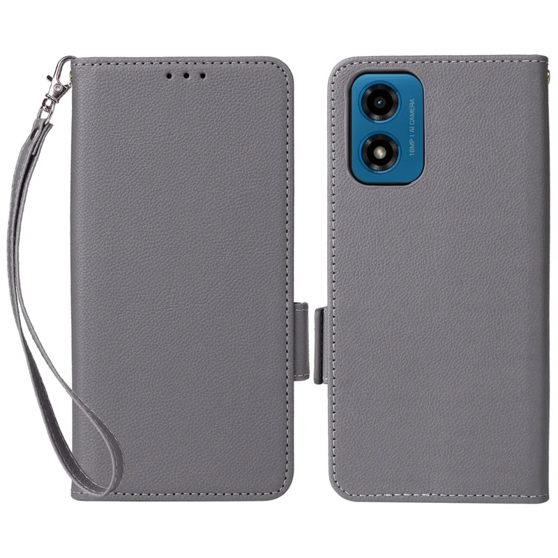 For Motorola Moto G04 4G / G04s 4G / G24 4G / G24 Power / E14 4G Case Wallet Leather Cell Phone Cover with Strap - Grey