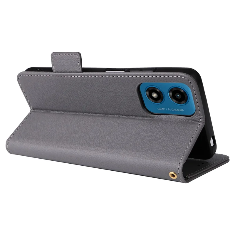 For Motorola Moto G04 4G / G04s 4G / G24 4G / G24 Power / E14 4G Case Wallet Leather Cell Phone Cover with Strap - Grey