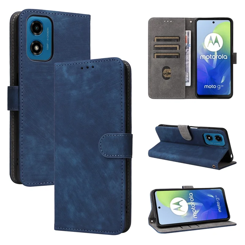 For Motorola Moto G04 4G / G04s 4G / G24 4G / G24 Power / E14 4G Case RFID Blocking Flip Folio Leather Phone Cover - Blue