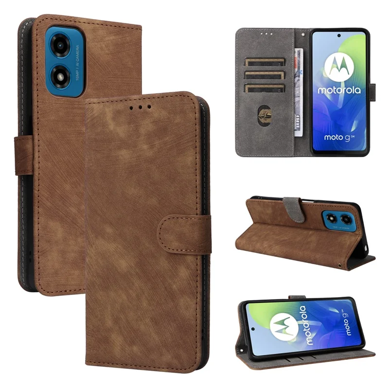 For Motorola Moto G04 4G / G04s 4G / G24 4G / G24 Power / E14 4G Case RFID Blocking Flip Folio Leather Phone Cover - Brown
